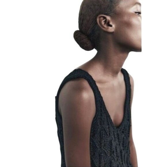 Zara Black Boho Open Weave Knit Crochet Fringe Tank Top Small - Picture 16 of 16